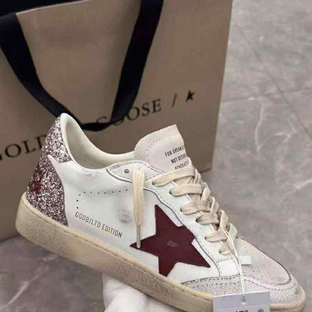 Golden Goose Women's White and Maroon Sneakers